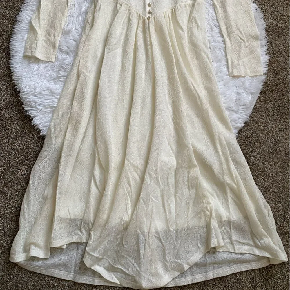 JNSQ Dress Cream Long Sleeve Wool Blend Maxi Cottage‎ Core Farmhouse Prairie 6